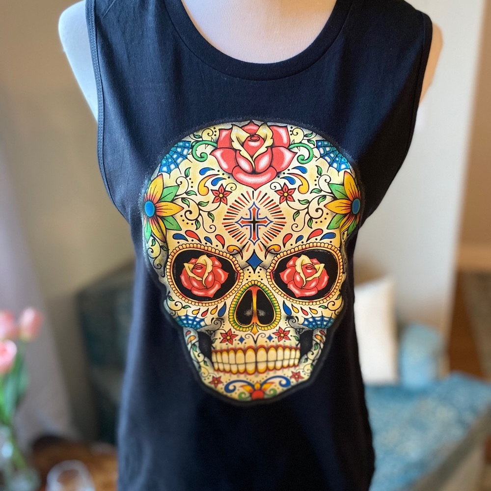Sugar skull day of the dead muscle tank, large